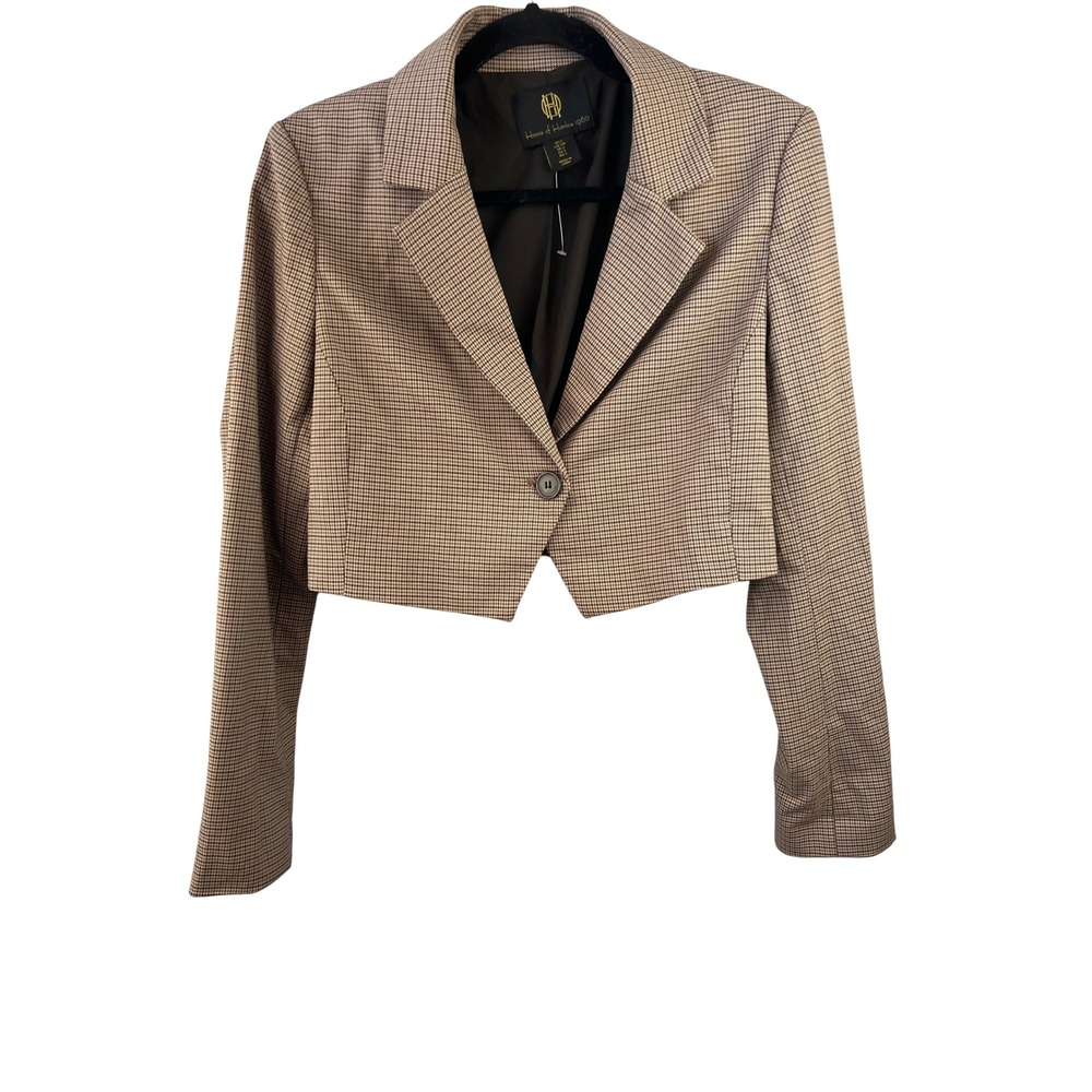 House of Harlow 1960 Cropped Plaid Houndstooth Single Button Tailored Blazer SZS